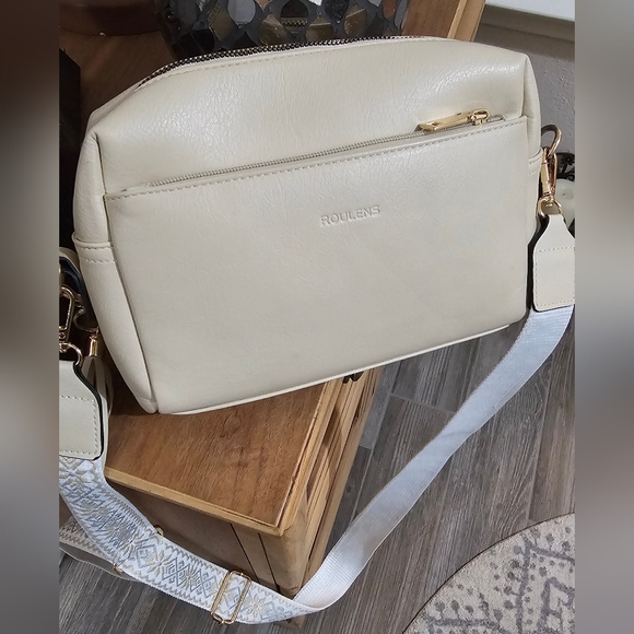 Handbags - Roulens Cream Crossbody Bag with Guitar Strap EUC